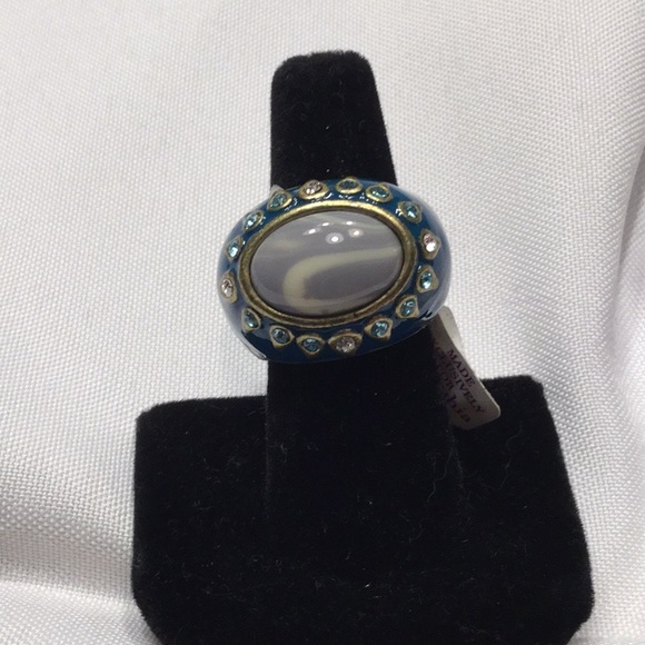 3/$30 Turquoise enamel ring w/clear/aqua stone - Picture 4 of 4